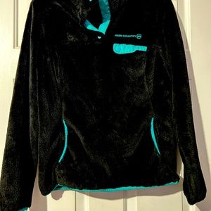 FREE COUNTRY Womens Black Teal Butter Pile Pullover Jacket Sz Medium